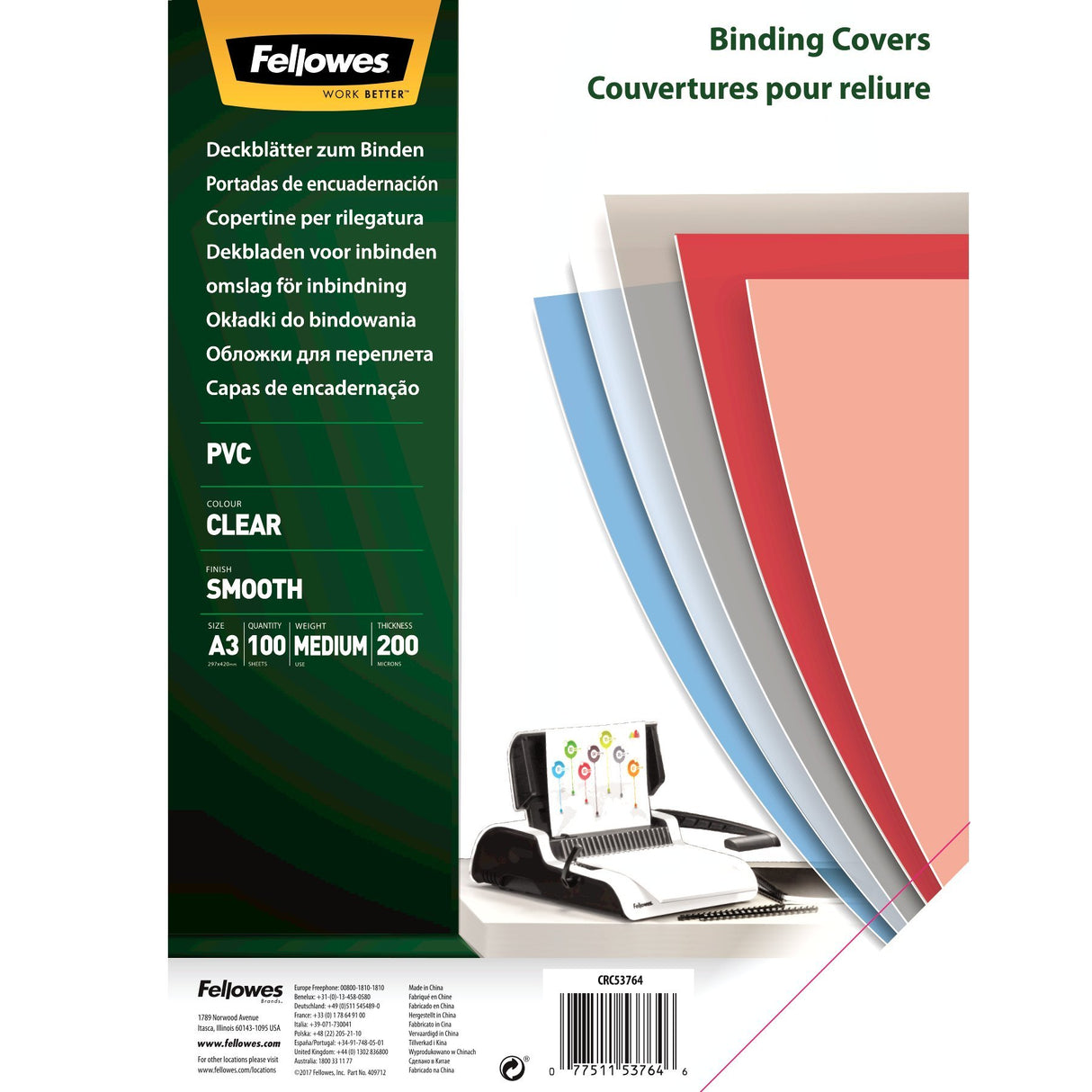 EAN 77511537639 - Fellowes 53764 cubierta A3 PVC Transparente 100 pieza(s) imagen 1