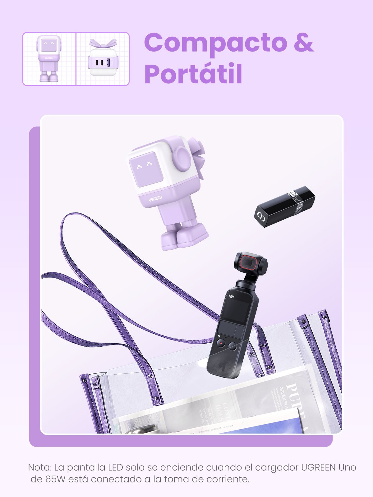 Cargador Ugreen Usb-A+2*Usb-C 65w Gan Fast