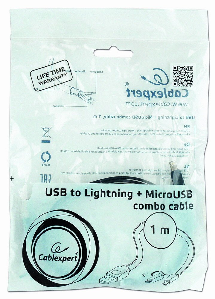 EAN 8716309087674 - Gembird CC-USB2-AMLM2-1M cable USB USB A Micro-USB B/Lightning Negro imagen 3