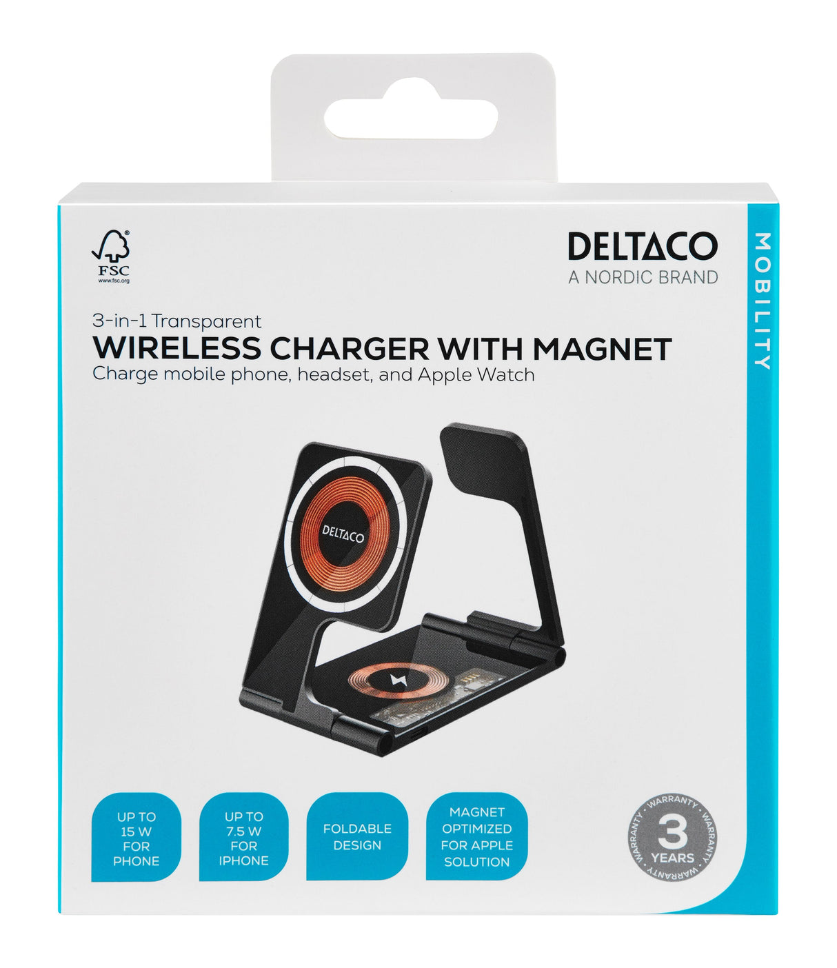 Deltaco 3-In-1 Wireless Charger 18w Faltbar