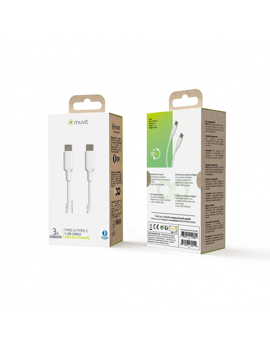 Cable Usb 2.0 Tipo-C Muvit For Change Mcusc0008 Usb Tipo-C Macho Usb Tipo-C Hasta 60w 1.2m Blanco