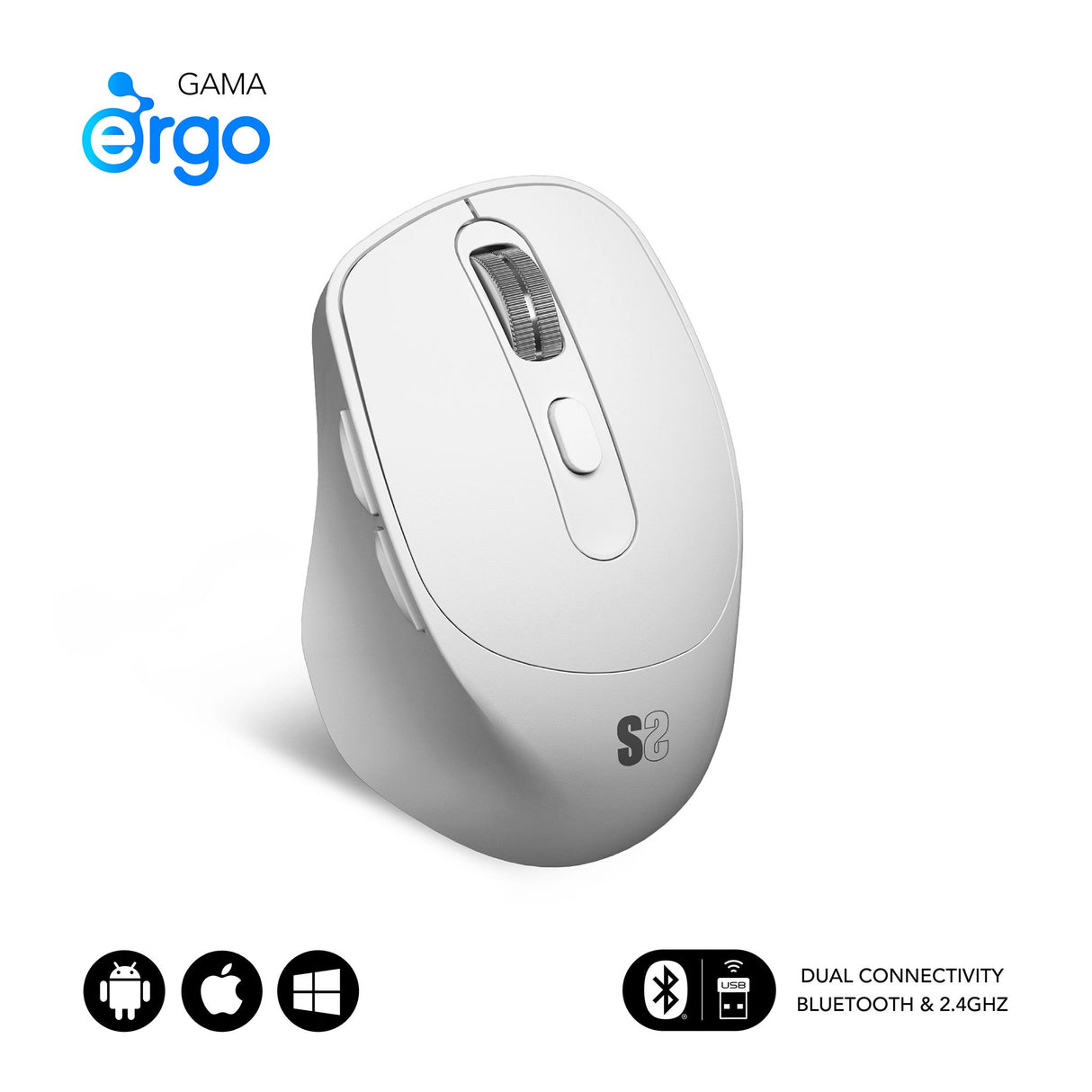 EAN 8436586743024 - SUBBLIM RATON OPTICO DUAL COMFORT ERGO DUAL BATERIA BLANCO ratón Universal mano derecha Bluetooth + USB T imagen 1