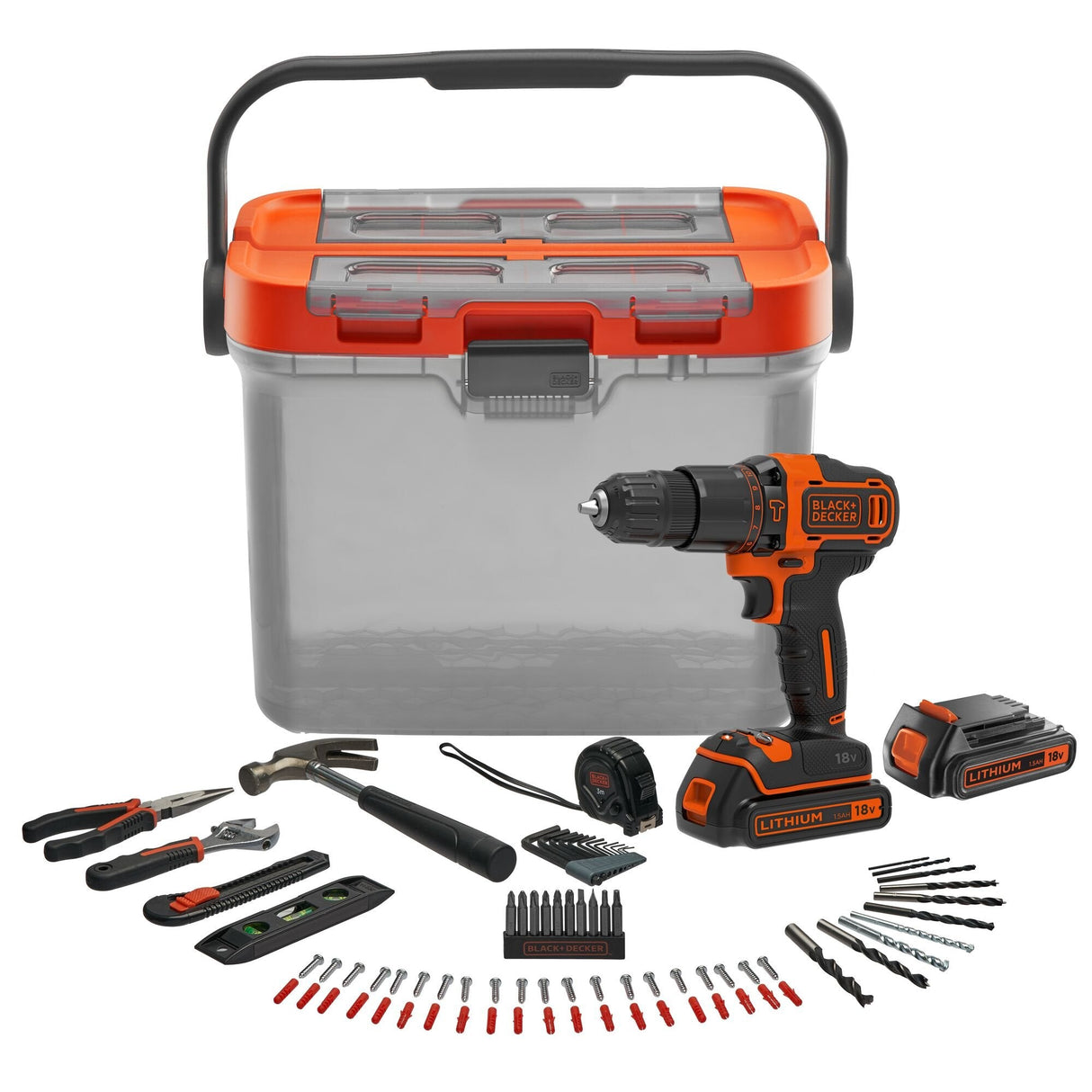 Taladro Combinado A Batería Black+Decker Bcksb04, 18 V Naranja/Negro, 2 Baterías De Iones De Litio De 1,5 Ah, Caja De Almacenamiento, Juego De Accesorios De 78 Piezas Bcksb04-Qw