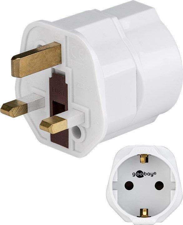 Adaptador De Viaje Uk Uk (Type G) Macho Europa Shucko Hembra Europe (Type F) Blanco