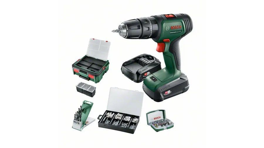 Bosch Taladro Combinado A Batería Universalimpact 18v + Systembox, Batería Li-Ion 1,5ah + 2,5ah, Maletín + 210 Accesorios, Power For All Alliance