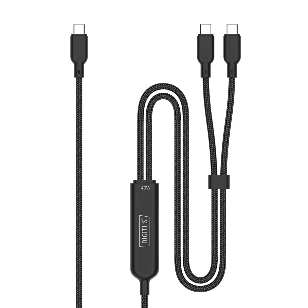 Cable De Carga Usb-C 2en1, 140 W, 1,8 M Usb 2.0, Funda De Nailon, Negro