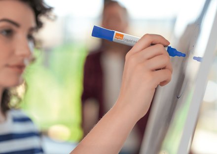 Nobo Caja De 10 Rotuladores Para Pizarra Blanca - Punta Redonda 3mm - Tinta Liquida - Nivel De Tinta - Color Azul