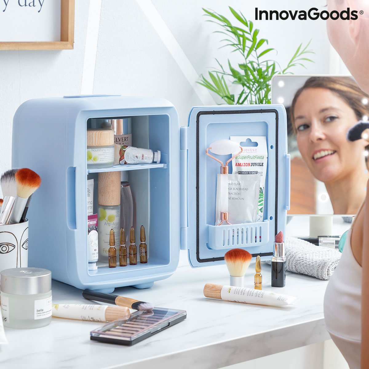 Innovagoods Mini Nevera Para Cosmeticos - 48w - Capacidad 4l - Cable Extraible De 1.75m - Temperatura Regulable -