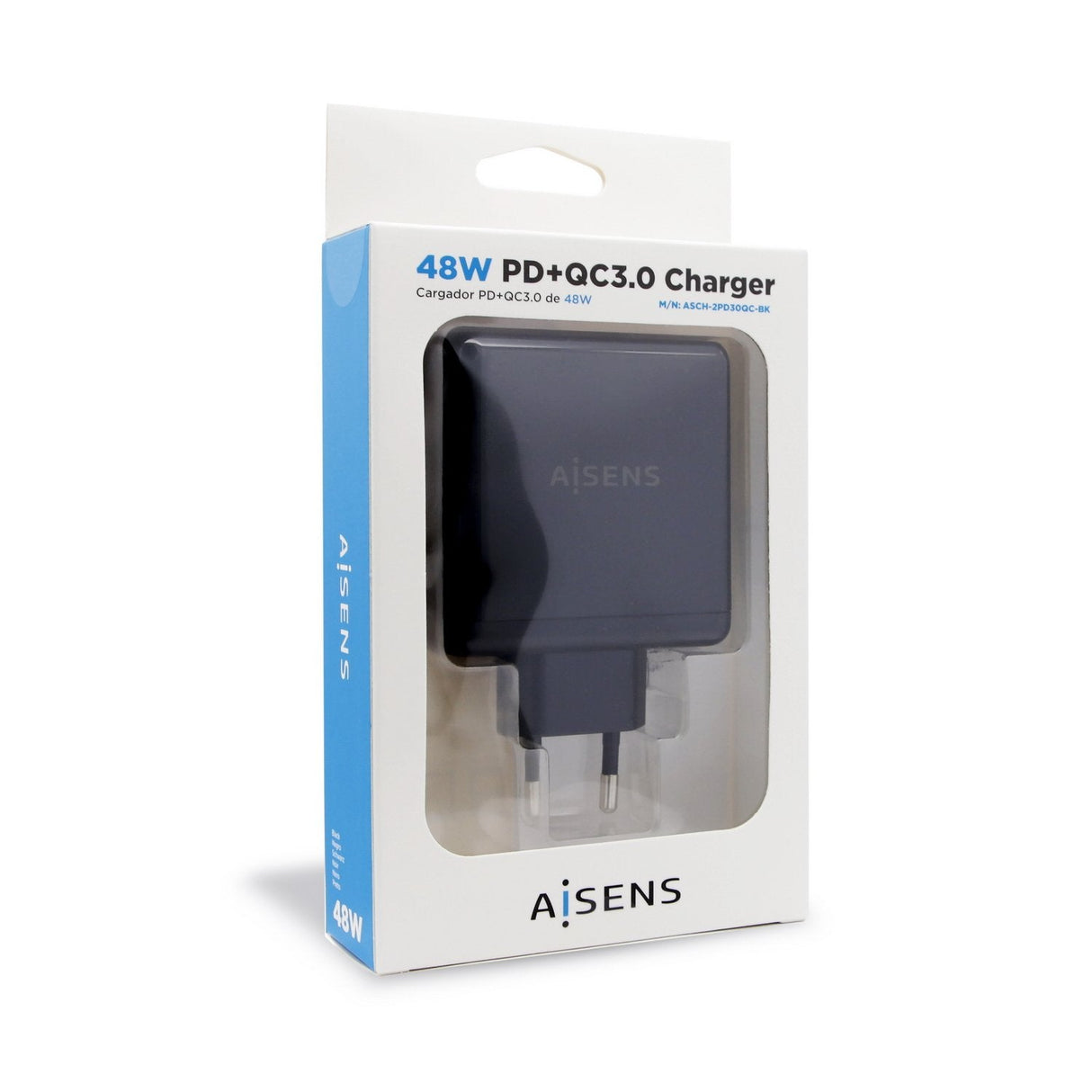 Aisens Cargador Para Smartphone 48w 1x Usb-C Pd3.0 30w, 1x Usb-A Qc3.0 18w