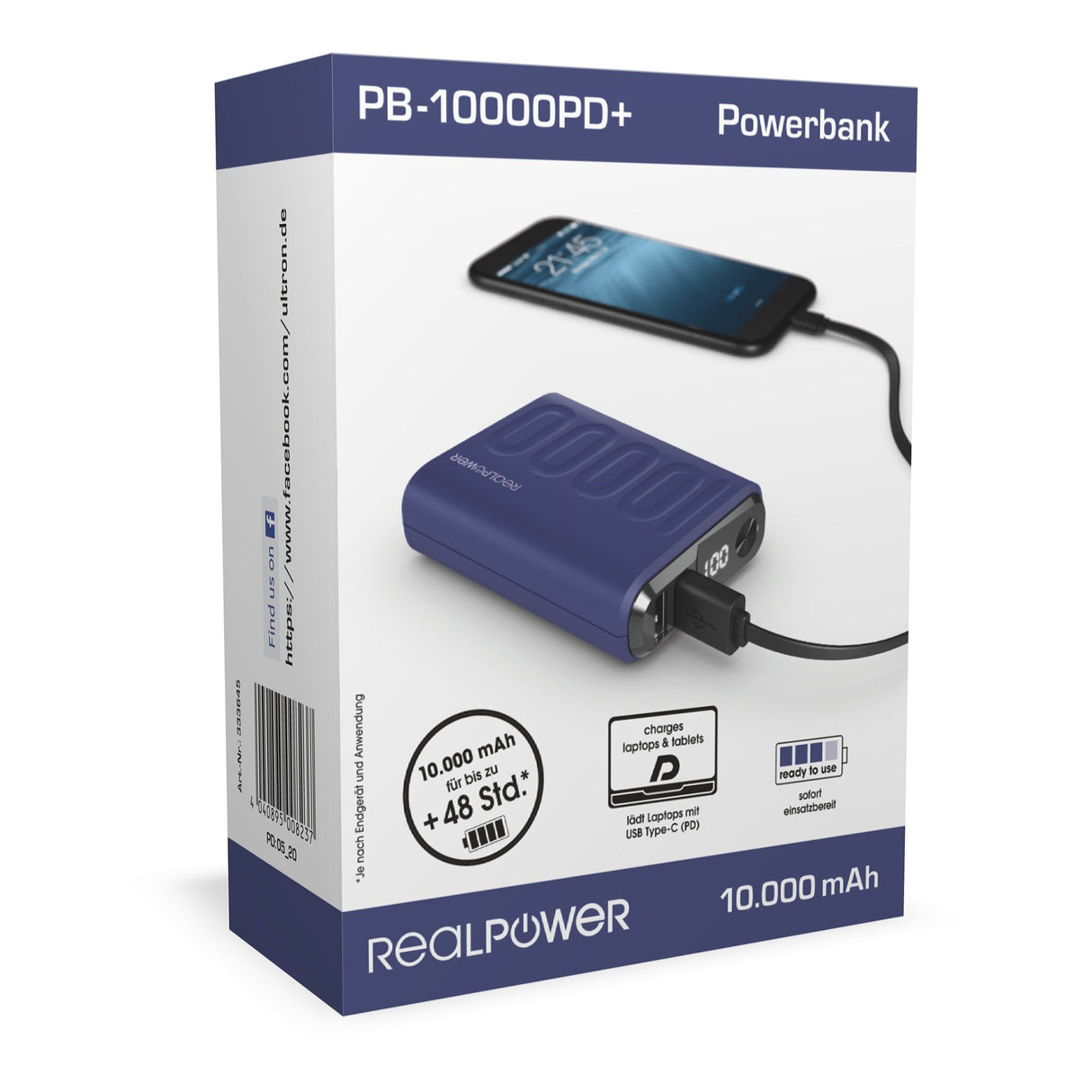 Batería Externa Realpower Pb-10000 Pd + Midnight Blue