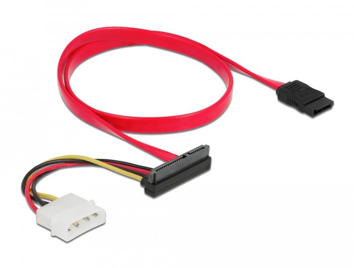 Cable Delock Sata 6 Gb S 7 Pin Buchse + Molex 4 Pin Strom Stecker > Sata 22 Pin Buchse Oben Gewinkelt 50 Cm