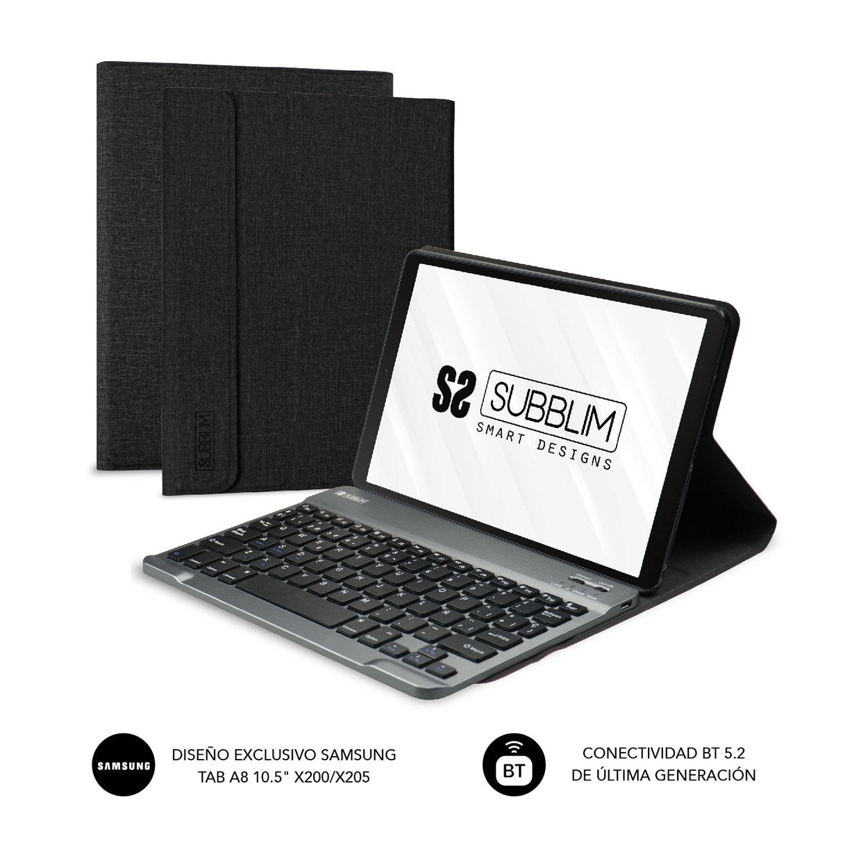 Funda Tablet Subblim Keytab Pro + Teclado Bluetooth Para Samsung Tab A8 10.5" X200/205 Black