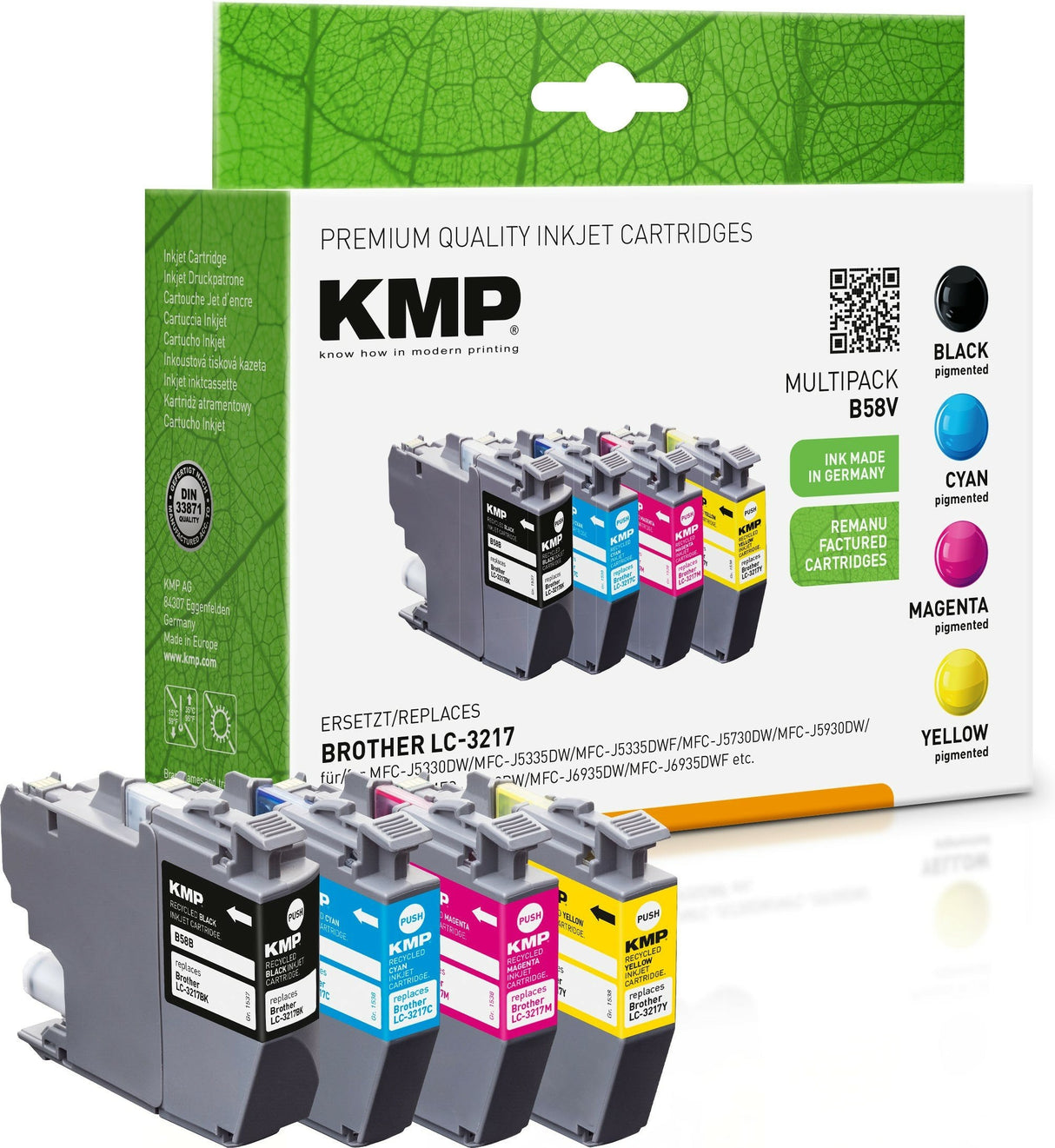Cartucho Kmp Brother Lc-3217va Ldr Multip. 4x550 S. B58v Rellenado Lc3217bk, Lc3217c, Lc3217m, Lc3217y