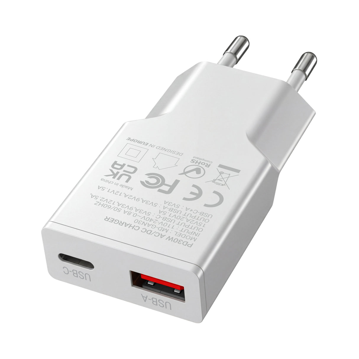 Cargador Usb Gan Mars Gaming Md-Gan30w 30w 1xusb-C 1xusb-A Pd Color Blanco