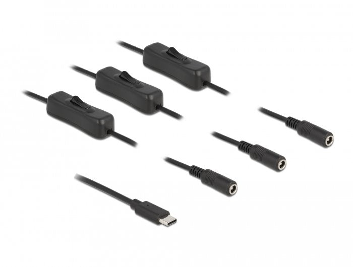 Delock Cable Usb Type-C Stecker Zu 3 X Dc 5,5 X 2,1 Mm Buchse Mit Schalter 1 M
