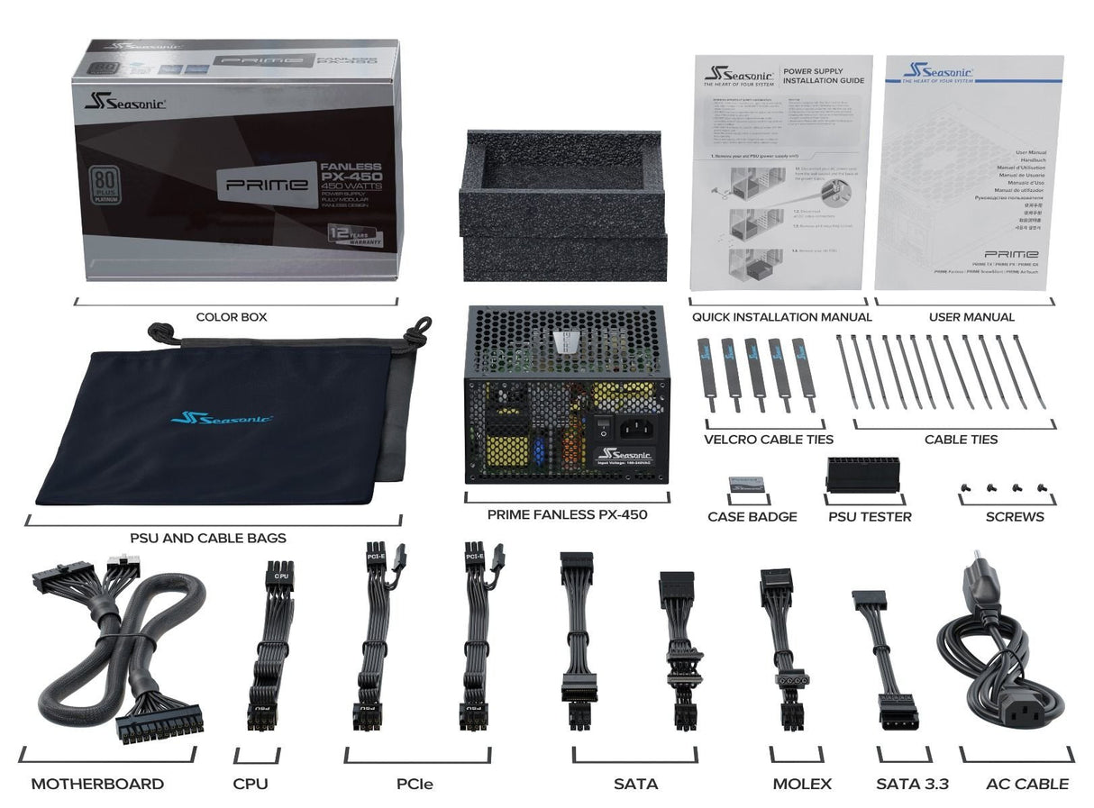 EAN 4711173875598 - Seasonic PRIME Fanless PX unidad de fuente de alimentación 450 W 20+4 pin ATX ATX Negro imagen 9