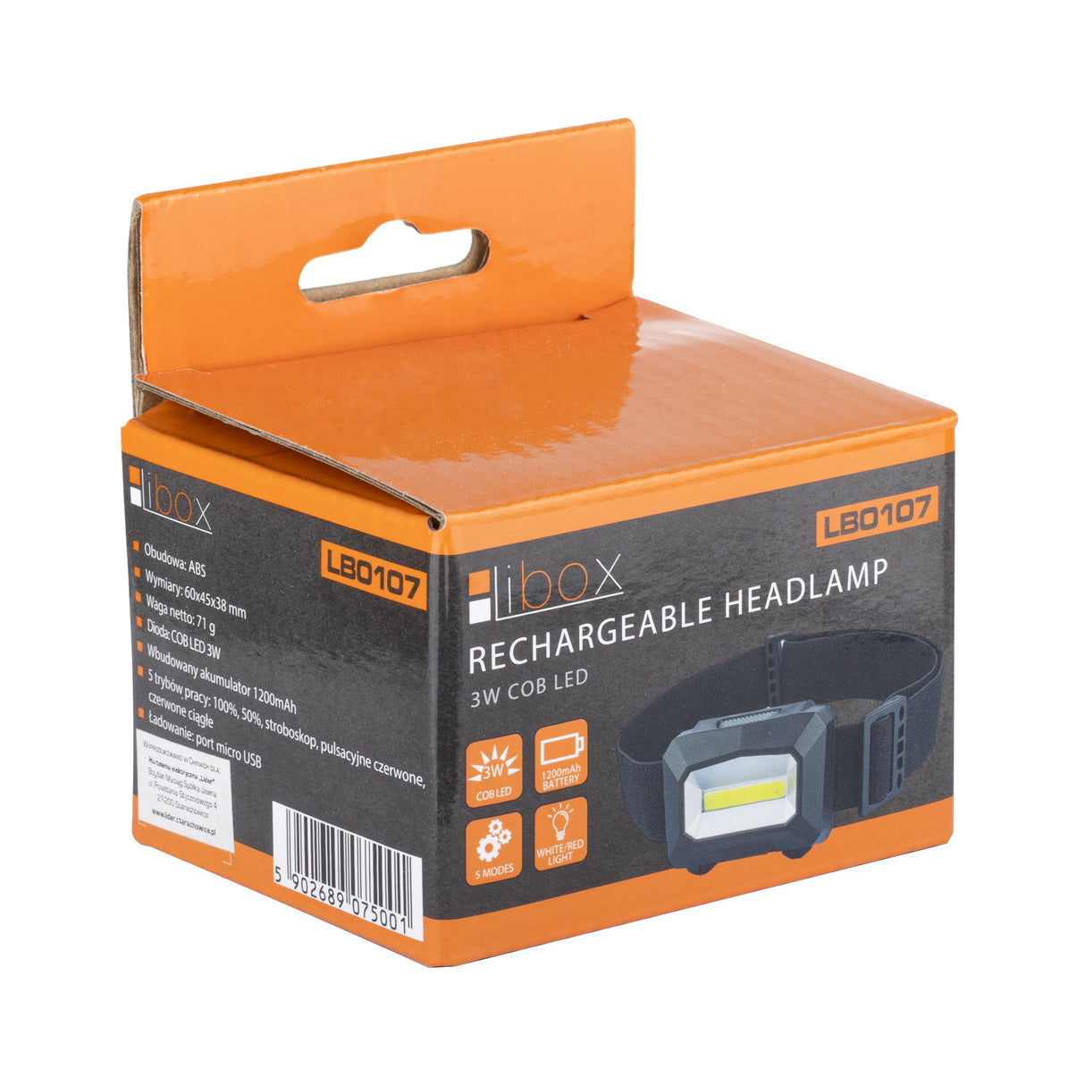 EAN 5902689075001 - Libox LB0107 linterna Negro Linterna con cinta para cabeza LED imagen 3