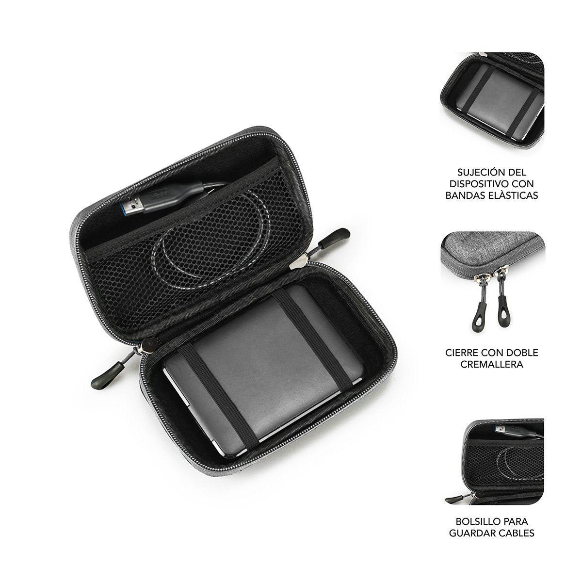 Funda Subblim Hdd Business Grey Para Disco De 2.5'/6.35cm Exterior Rígido Interior Acolchado Bandas Elásticas