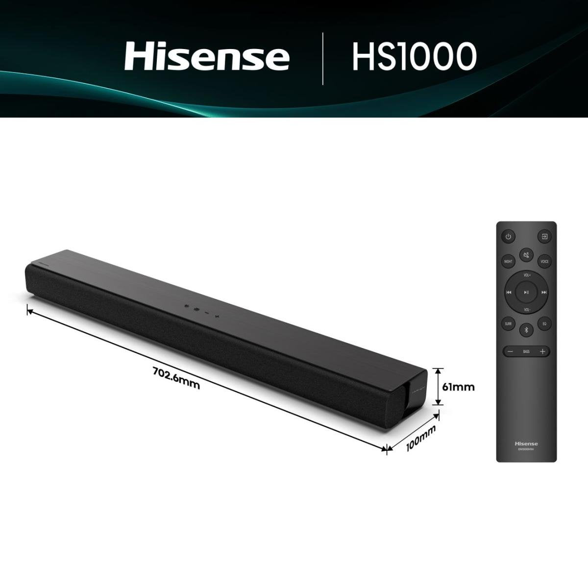 Hisense Hs1000 Soundbar (Negro, Bluetooth, Hdmi, Usb, Aux, Optisch) Hs1000