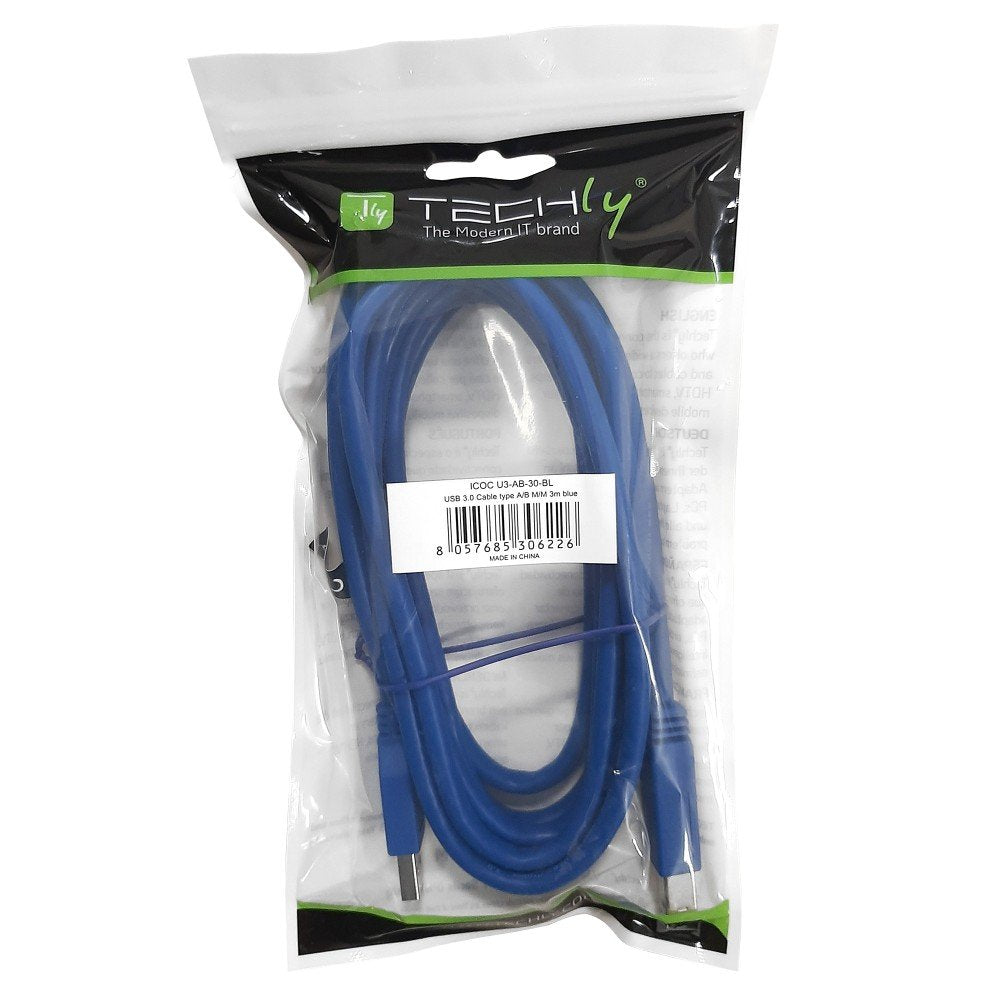 Techly 0.5m Usb 3.0 Ab M/M Cable Usb 0,5 M 3.2 Gen 1 (3.1 Gen 1) Usb A Usb B Azul