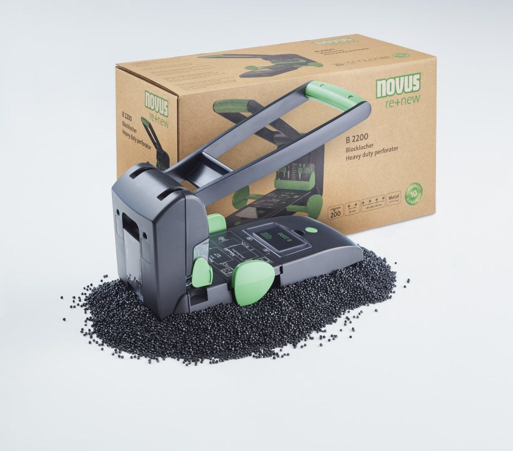 Novus B 2200 Re+New Perforadora Para Gruesos - Fabricado Con Plastico Reciclado - Hasta 200 Hojas - Perforacion De 2 O 4 Agujeros