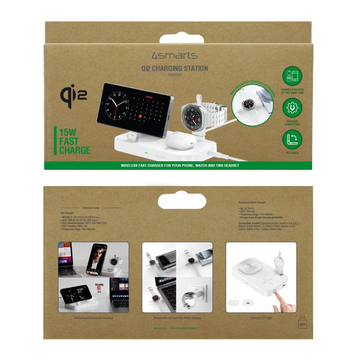 Estación De Carga 4smarts Qi2 Trident Con Cargador Para Reloj Samsung