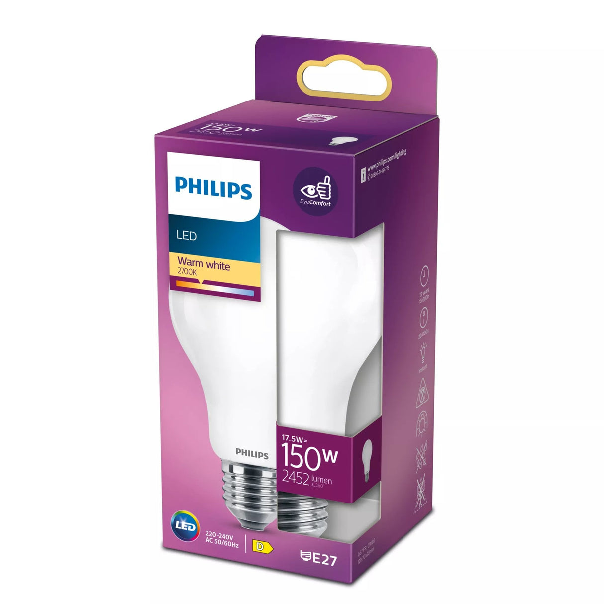 Bombilla Standard Led E27 17,5w 2452lm 2700k Luz Calida Ø7,5x12,1cm. Philips