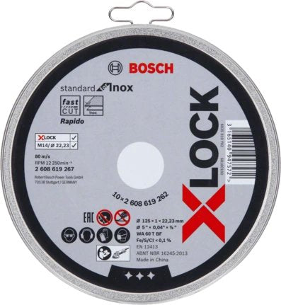 Disco De Corte Bosch X-Lock Estándar Para Inox - Rapido, Ø 125mm (Diámetro 22,23 Mm, Wa 60 T Bf, Recto)