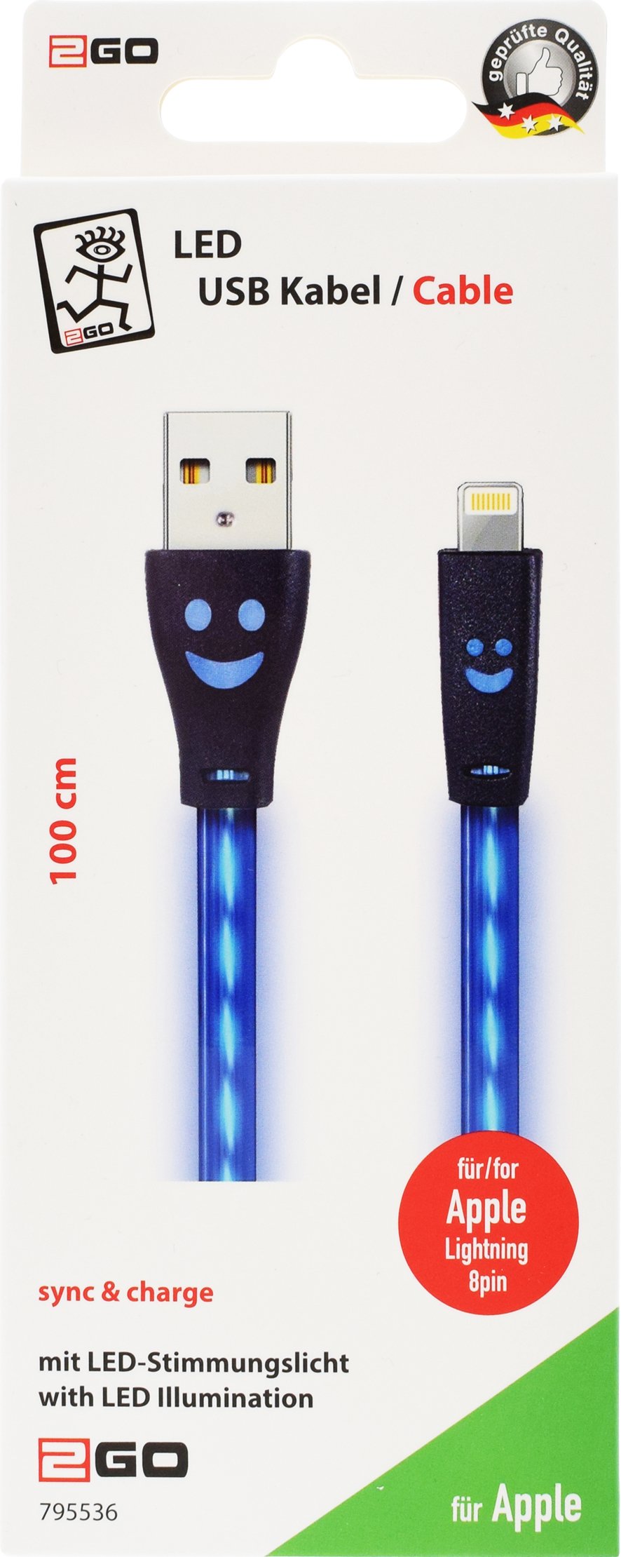 Cable De Carga Usb 2go Sw Con Iluminación Led Azul De 100cm De Luz.