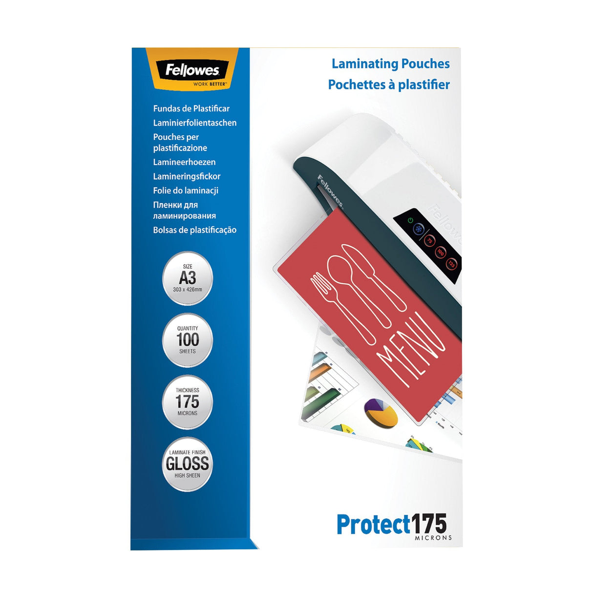 Fellowes Pack 100 Fundas Plastificar 175 Mic. Brillo A3