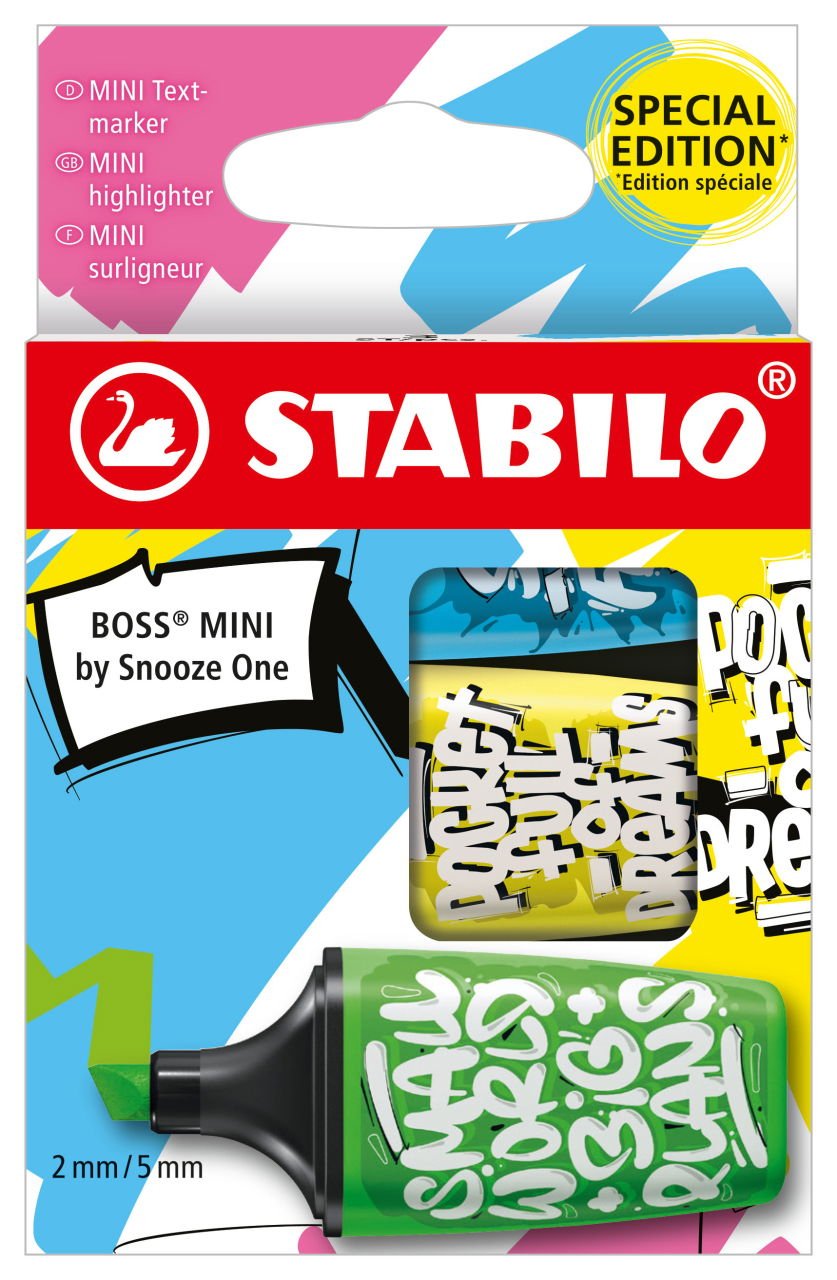 Stabilo Boss Mini By Snooze One Pack De 3 Mini Marcadores Fluorescentes - Trazo Entre 2 Y 5mm - Tinta Con Base De Agua