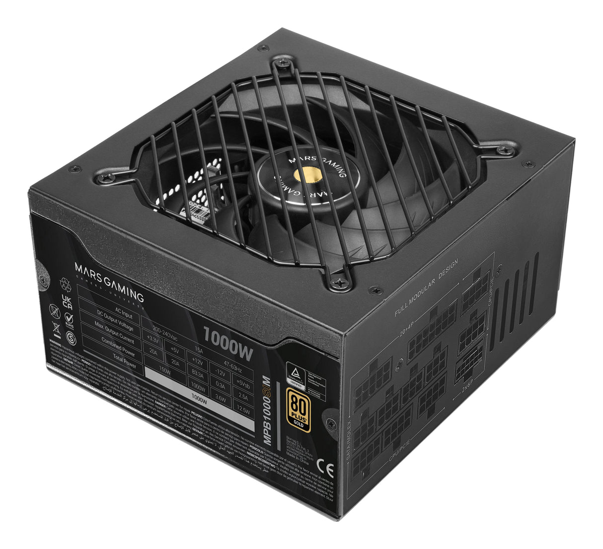 Fuente Alim. 1000w Si Modular 80+ Gold Mars Gaming <Div Class='Especificaciones'>. <Div Class='Especificaciones'>. 1000w / Silencioso / 90% Eficiencia / Ventilador 140mm / Atx / Modular. .