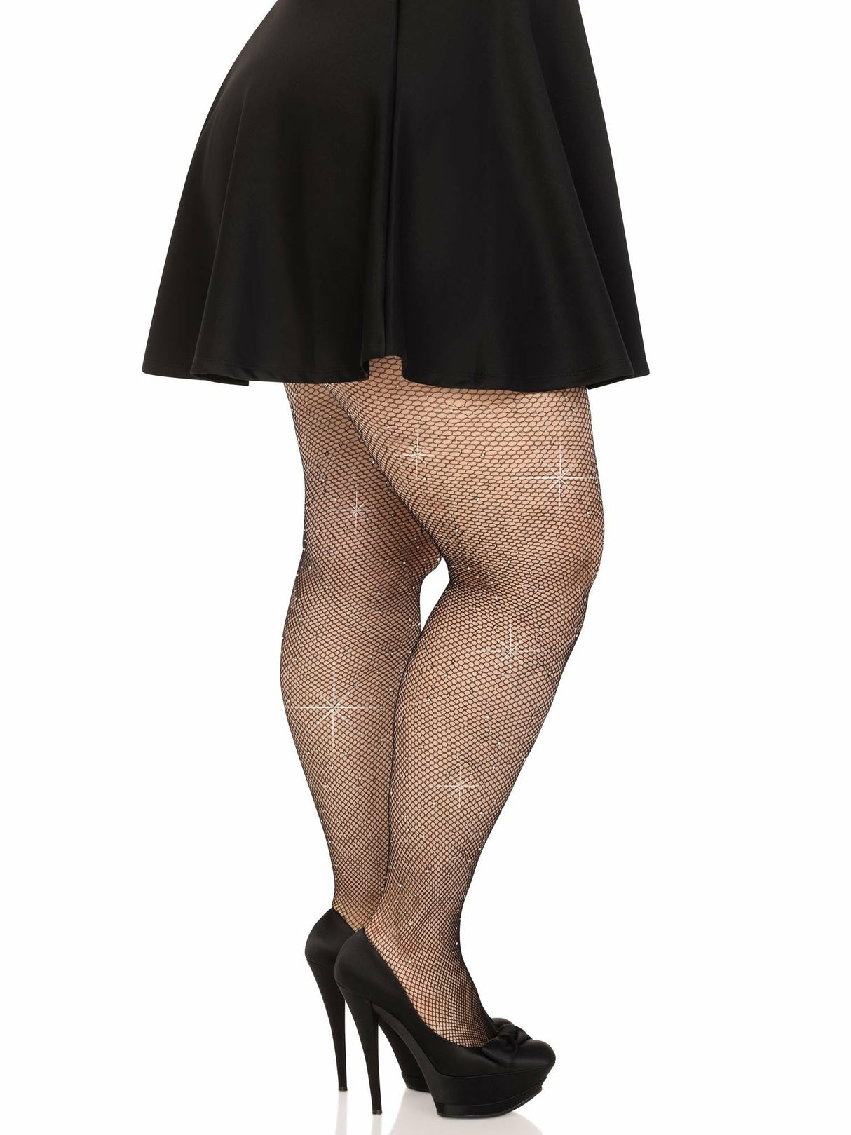 Leg Avenue - Medias Rejilla Cristalizada Negro Plus Size