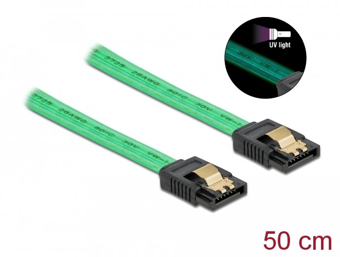 Delock Sata 6 Gb/S Cable Uv Leuchteffekt Verde 50 Cm