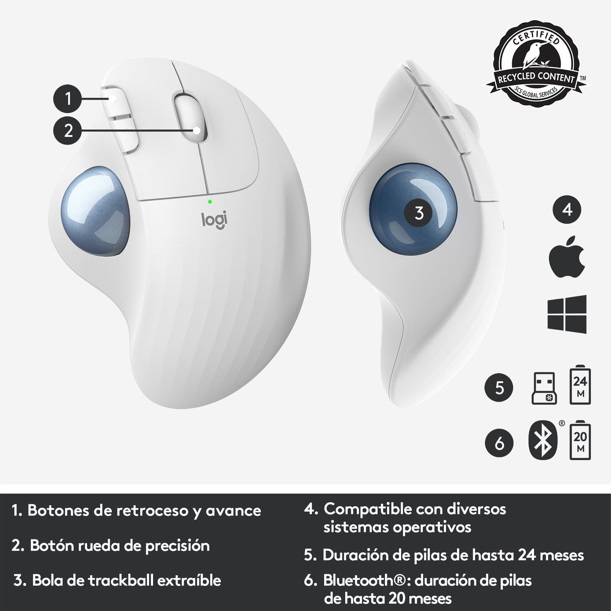 EAN 5099206092280 - Logitech 910-005870 ratón Oficina mano derecha RF Wireless + Bluetooth Trackball 2000 DPI imagen 17
