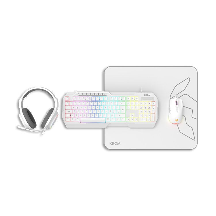 Pack Gaming Krom Kenta Teclado Rgb + Ratón + Alfombrilla + Auriculares Blanco