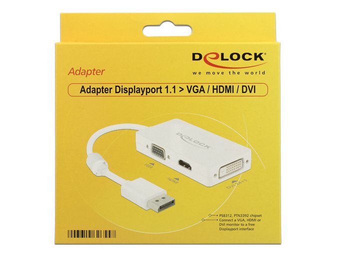 Delock Adaptador Displayport Male > Vga / Hdmi / Dvi Female Passive White