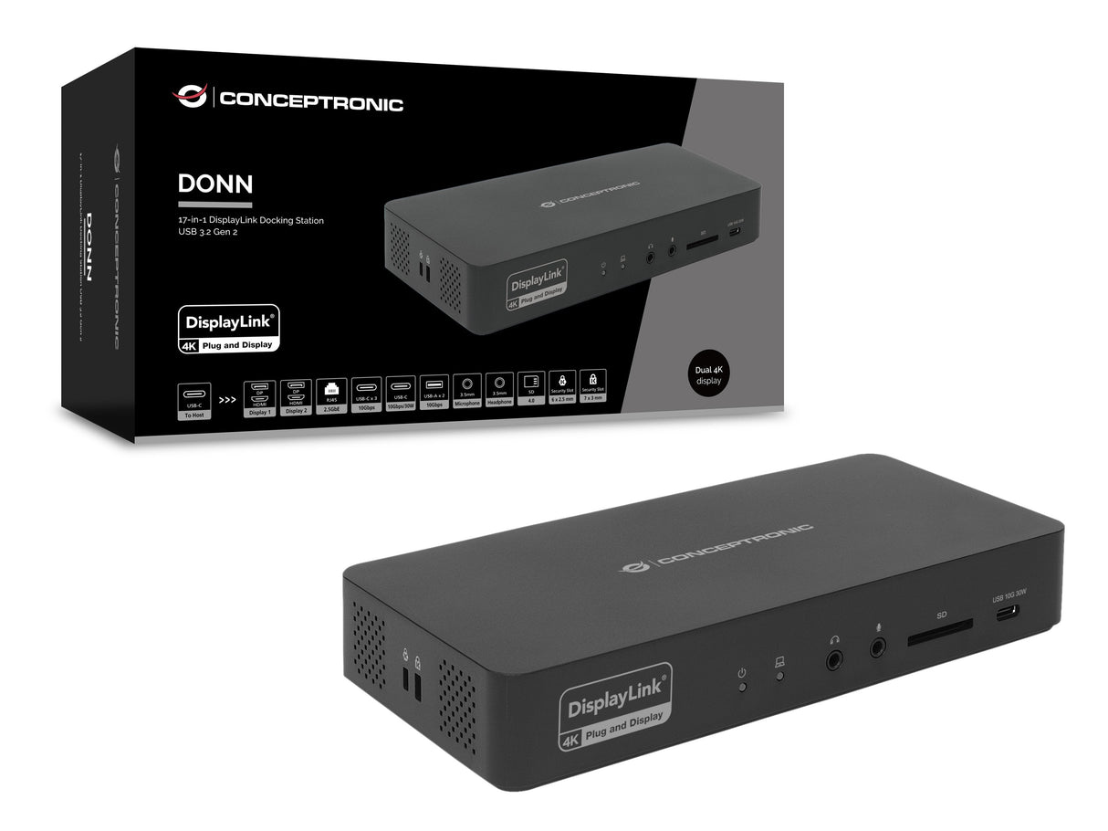 Docking Usb-C 17-In-1 Conceptronic 2xhdm 2xdp 2xusb-A 3.2 3xusb-C Audio In/Out Pd 96w 1xrj45 2.5gbe