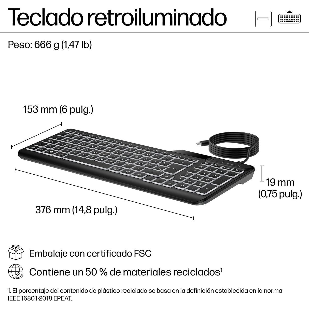 EAN 0197192768501 - HP 400 Backlit Wired Keyboard teclado Hogar USB QWERTY Inglés Negro imagen 3