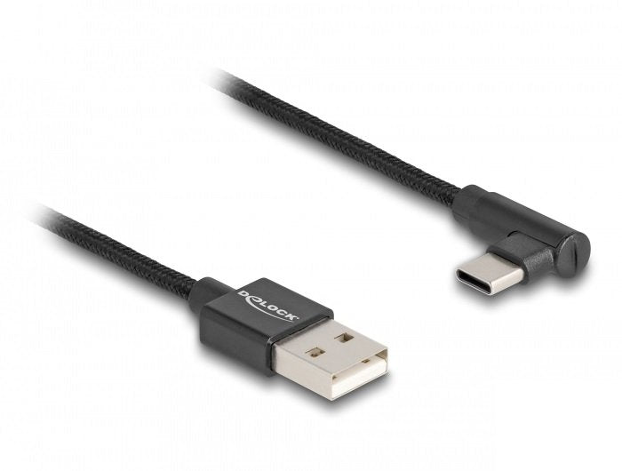 Cable Usb 2.0 Delock , Usb-A Macho > Usb-C Macho 3 M Con Funda, Ángulo De 90°Negro