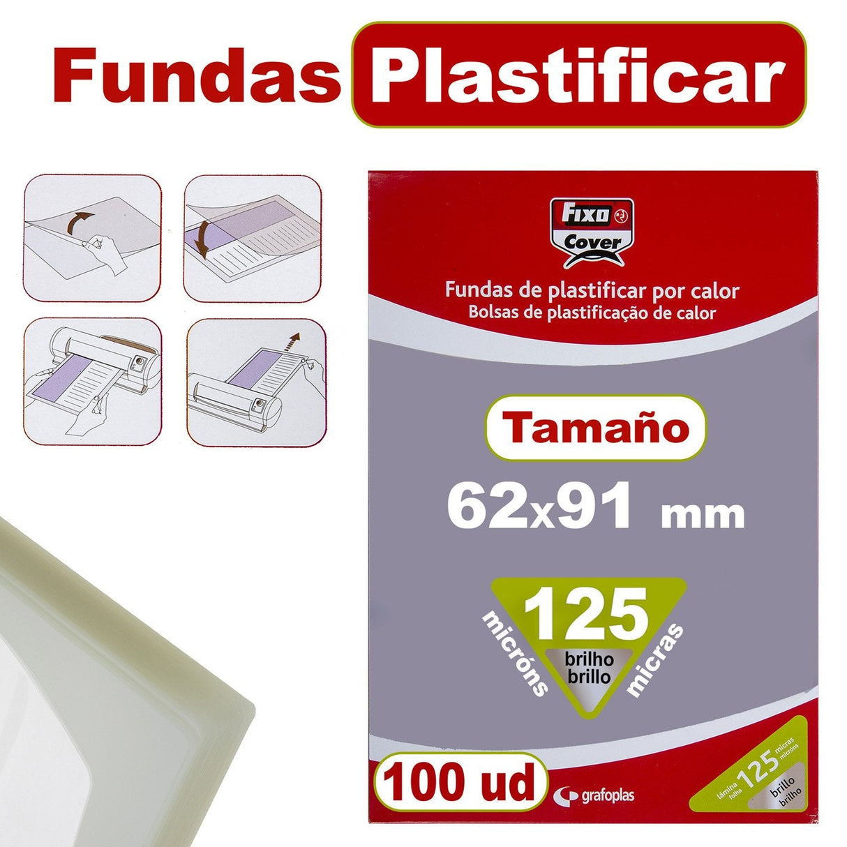 Fixo Fundas De Plastificar 125 Micras 62x91mm Brillo Caja De 100