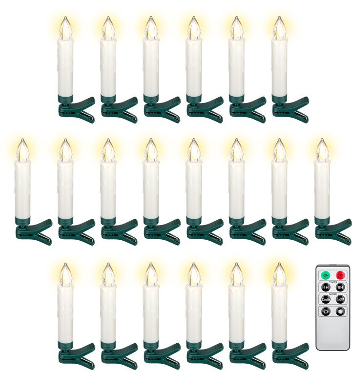 Kit 20 Velas Control Remoto Blancas Pinza Arbol