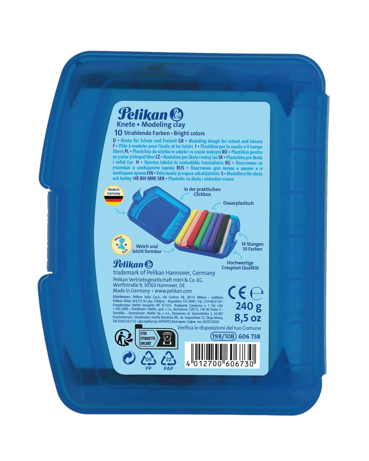 Pelikan Arcilla Infantil Creaplast® 10 Colores En Estuche Azul, 240g