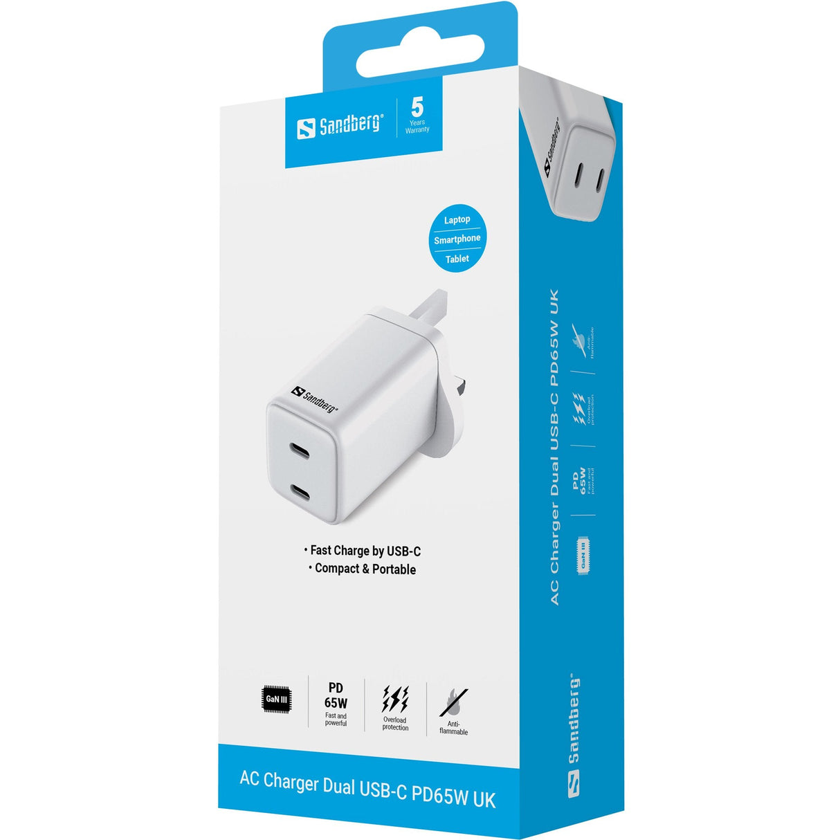 Ac Charger Dual Usb-C Pd65w Uk