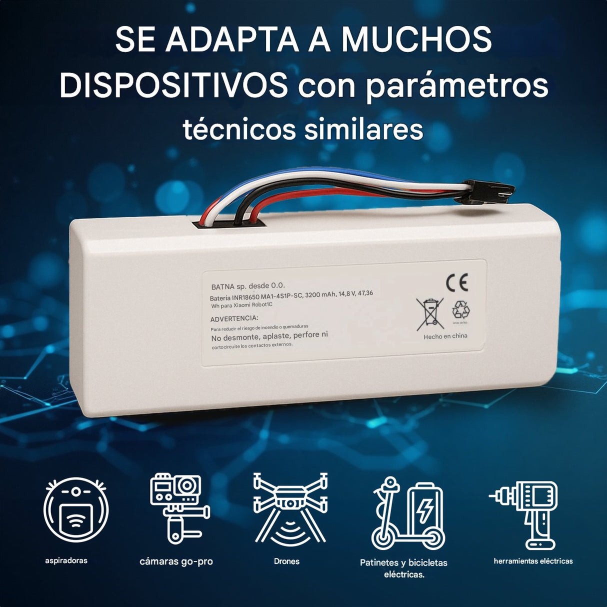 Bateria Xiaomi Robot 1c Inr18650 Ma1-4s1p-Sc, 3200mah, 47.36wh