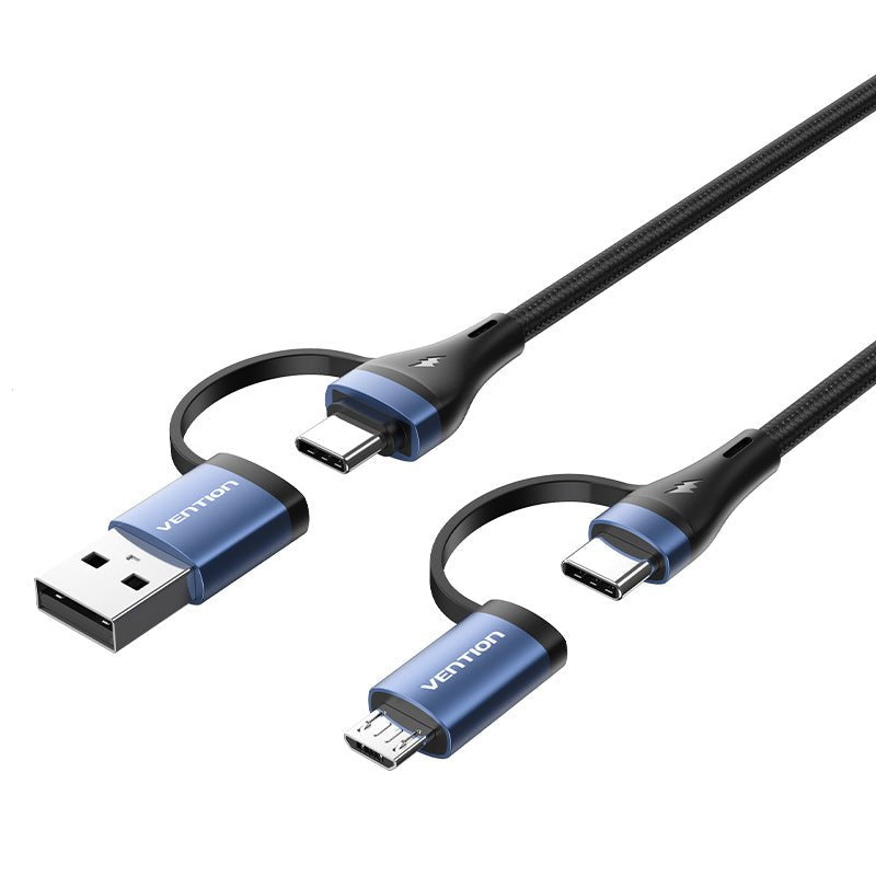 4-In-1 Cotton Braided Usb-A + Ccabl To Usb-C + Micro-B 5a 100w Cable