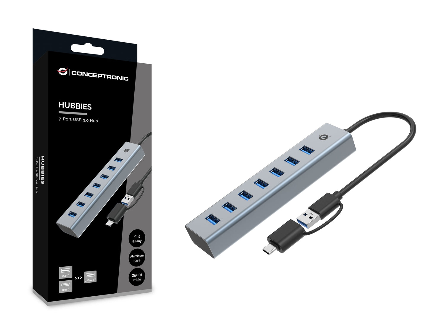Conceptronic Usb-Hub 7-Port 3.0 C->7x3.0 +Typc 5gbps M.Nz Gr