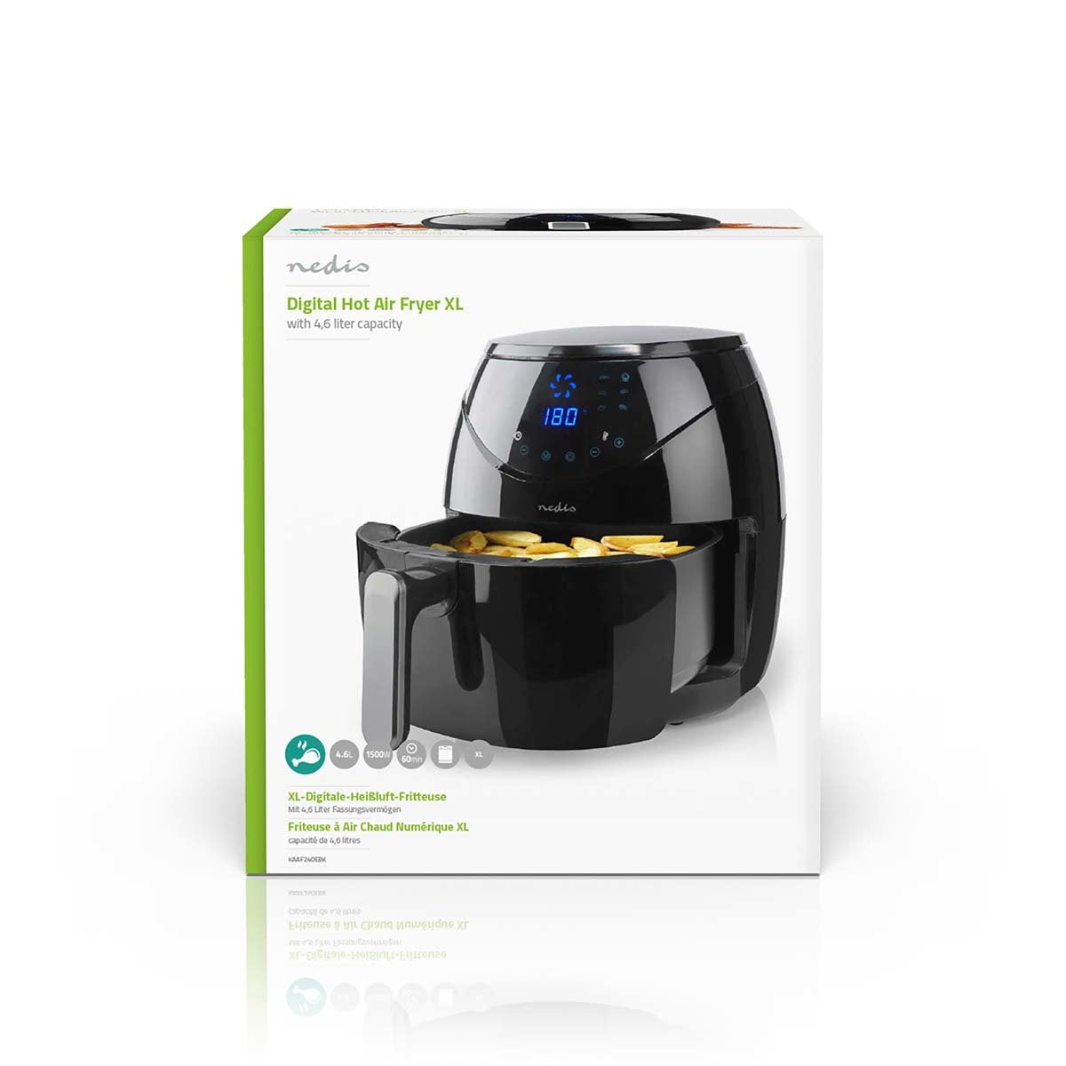 EAN 5412810335350 - Nedis KAAF240EBK freidora Sencillo 4,6 L Independiente 1500 W Freidora de aire caliente Negro imagen 16