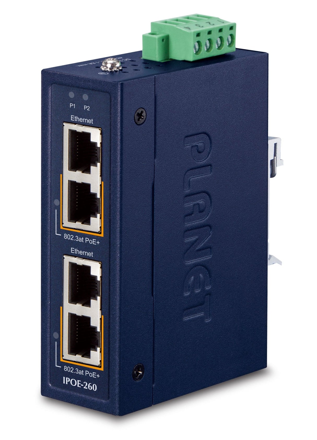 EAN 4711605284752 - PLANET Industrial 2-port 10/100/1000T Gigabit Ethernet (10/100/1000) Energía sobre Ethernet (PoE) Azul imagen 1