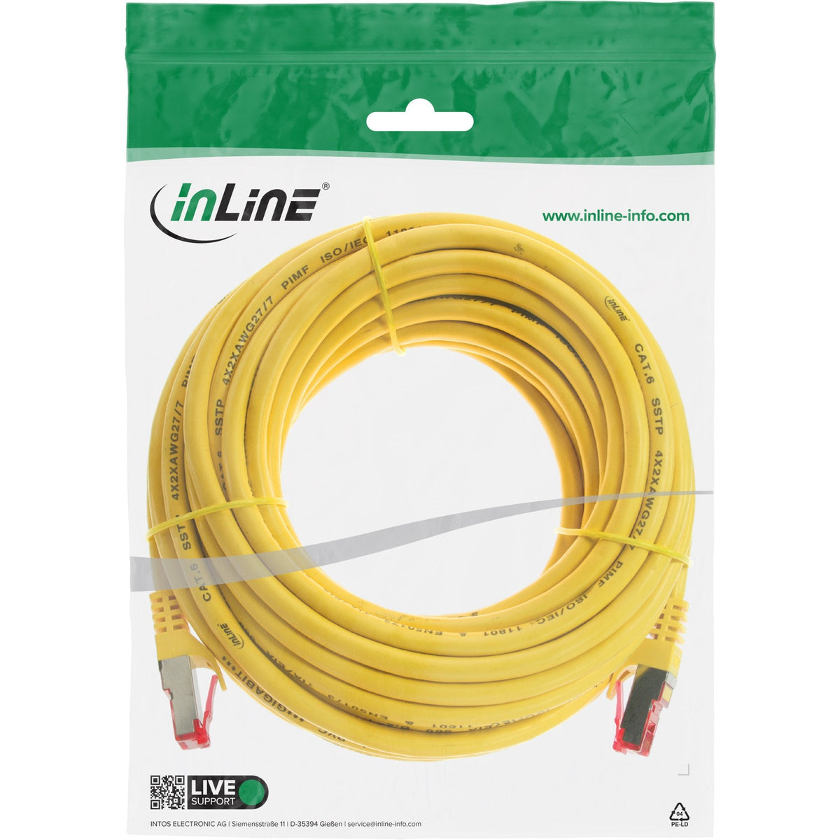 Cable De Red Inline S/Ftp Pimf Cat.6 250mhz Pvc Cobre Amarillo 50m